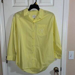 American Eagle women’s yellow small over sized button down shirt tennis logo